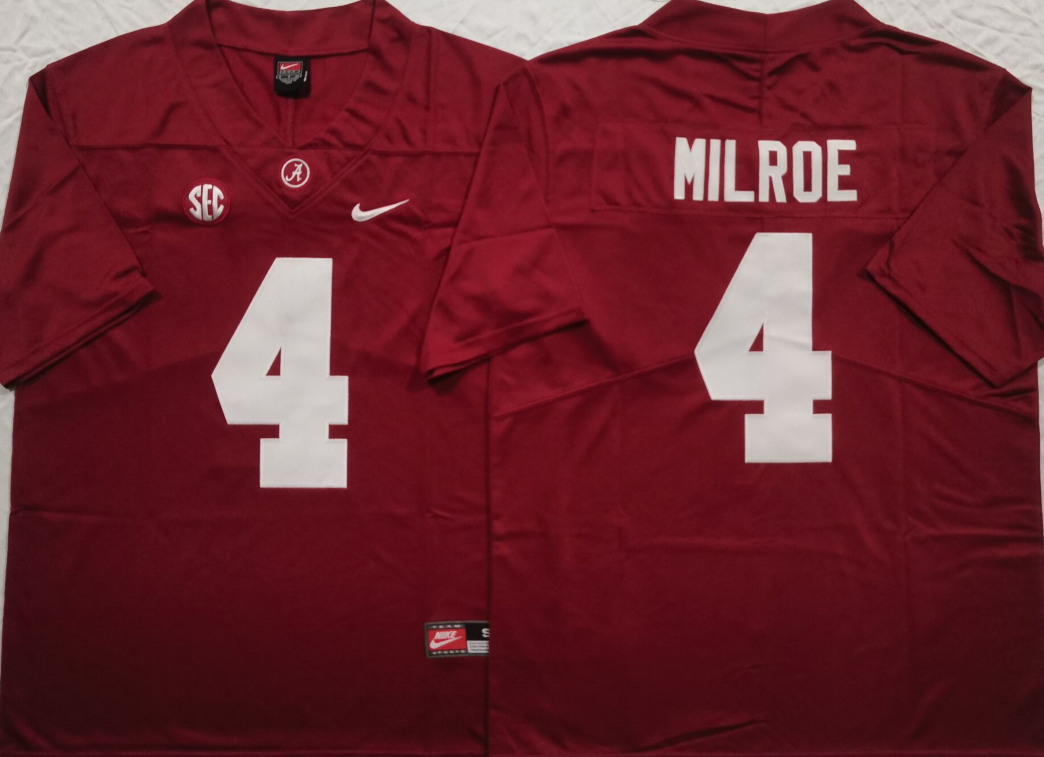 Men's Alabama Crimson Tide Jalen Milroe #4 Red Jersey